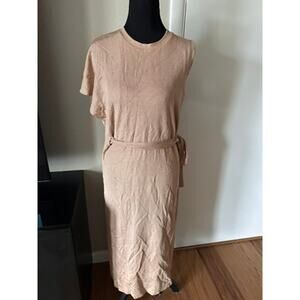 Rachel Comey Textured Midi Dress – Neutral Sand Belted Minimalist Designer Dress